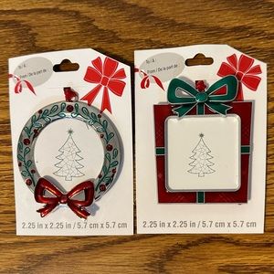 Christmas Holiday Ornament Picture Frame Silver Wreath Red Present Studio Decor